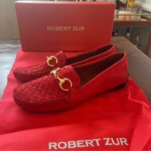 Robert Zur Perlata Red Suede Driving Moccasin Loafer Flats Size US 8 Horse Bit
